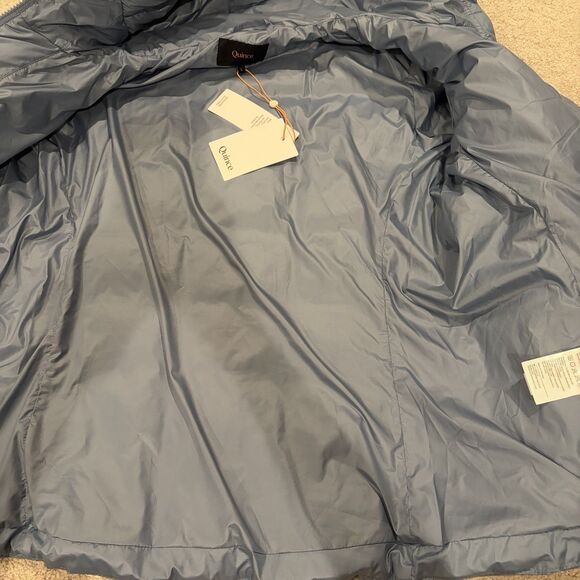 NWT Quince Women Lightweight Down Packable Puffer Hooded Jacket Blue 700+Fill Lg - Picture 11 of 11